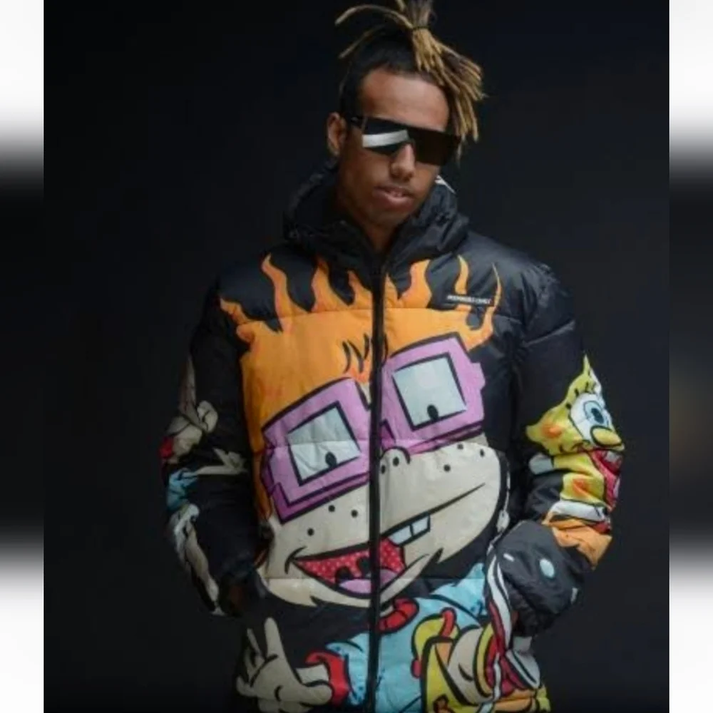 Members Only Puffer Jacket Men‎ Medium Black Nickelodeon Chuckie SpongeBob Print